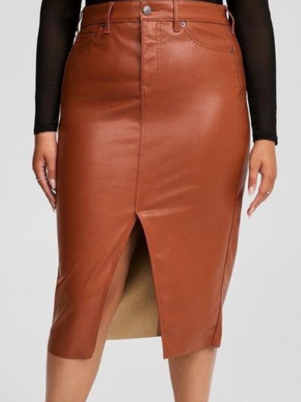 Torrid Faux Leather Midi Pencil Skirt in Cognac Brown Size 16